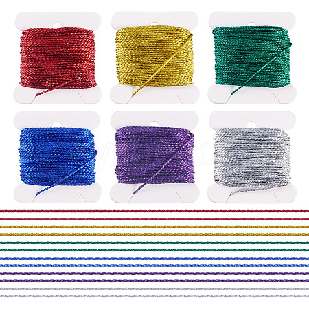 6Pcs 6 Colors 12-Ply Polyester Metallic Embroidery Threads DIY-TAC0020-74-1