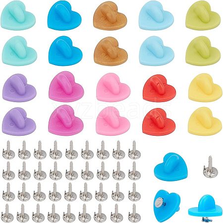 CHGCRAFT 150Pcs 10 Colors Plastic Heart Lapel Pin Backs FIND-CA0005-35-1