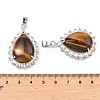 Natural Tiger Eye & Rhinestone Pendants G-K338-31P-09-3