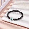 Heart with Evil Eye Shell & Natural Lava Rock Beaded Stretch Bracelet BJEW-JB08235-02-2