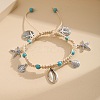Bohemian Style Sea Animal Alloy Charms Synthetic Turquoise & Cotton Cord Braided Anklets FS-WGB3C8E-02-2