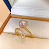 Cat Shape Natural Freshwater Pearl & Crystal Rhinestone Cuff Rings for Women FS-WGC5CB5-01-2