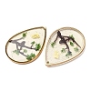Brass & Transparent Epoxy Resin & Dried Flower Pendants RESI-G133-03G-03-2