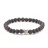 Natural Lava Rock Stretch Bracelet with Alloy Cat Beaded BJEW-JB08309-01-1