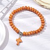 Synthetic Imperial Jasper Beads & Turquoise Cross Stretch Bracelets for Women Men BJEW-JB11382-05-1