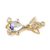Brass Micro Pave Clear Cubic Zirconia Fish Links Connector Charms KK-K375-26G-23-1