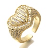 Rack Plating Heart Brass Clear Cubic Zirconia Wide Open Cuff Rings RJEW-S411-12G-02-1