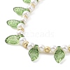 Acrylic Leaf Charm Anklets with Imitation Pearl Beaded for Women AJEW-AN00523-4