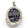 Fashionable Retro Antique Silver Necklace Findings Alloy Gemstone Oval Pendants X-G-M033-01AS-2