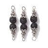 10Pcs Natural Lava Rock Round Beaded Connector Charms PALLOY-JF02715-S-1