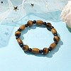 10mm Round Natural Tiger Eye & Dyed Black Synthetic Turquoise & Column wood Beaded Stretch Bracelets fo Women Men BJEW-JB10690-2