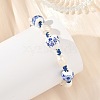 Adjustable Handmade Chinoiserie Floral Printed Porcelain Heart Beads & Natural Pearl Braided Bead Bracelets for Women BJEW-JB14209-1