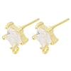 Brass Micro Pave Clear Cubic Zirconia Stud Earring Findings KK-Z099-02G-04-1