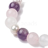 Natural Rose Quartz & Amethyst & Pearl Round Beaded Stretch Bracelets for Women BJEW-JB11041-03-3