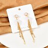 Brass ABS Plastic Pearl Tassel Stud Earrings EJEW-U040-15G-1