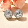 Half Round Brass Micro Pave Clear Cubic Zirconia Stud Earrings EJEW-C126-05P-1