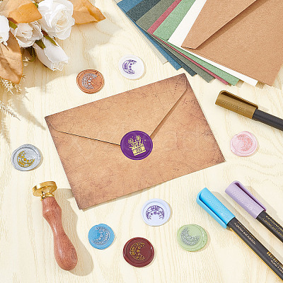 Brass Wax Seal Stamps with Wood Handle AJEW-WH0412-0193-1