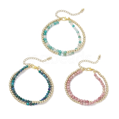 3Pcs Natural Rhodonite & Chrysocolla & Lapis Lazuli & Dyed Hemimorphite Round Beadeds Double-layered Bracelets for Women BJEW-JB12095-1