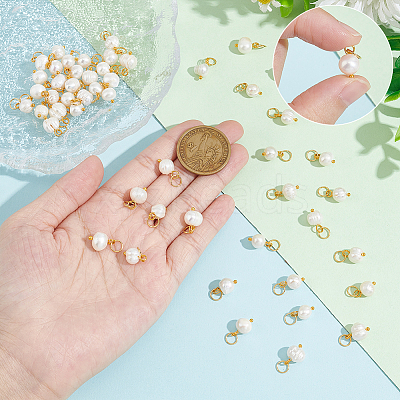 52Pcs Natural Freshwater Pearl Charms PALLOY-AB00105-1