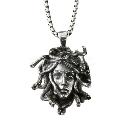 Gothic Medusa Alloy Pendant 201 Stainless Steel Box Chain Necklaces FS-WGFDD49-01-1