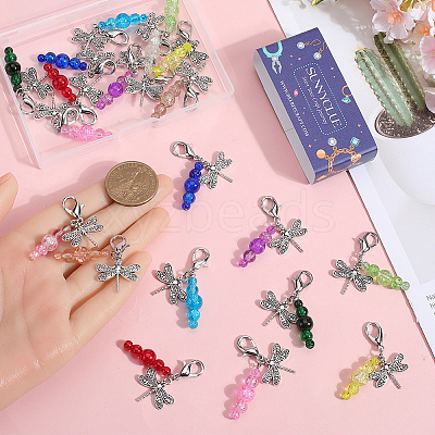 Dragonfly Glass & Alloy Pendant Locking Stitch Markers HJEW-SC00078-1