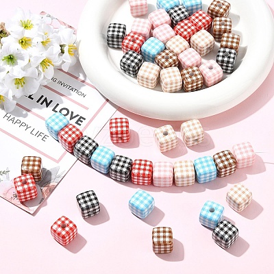 24Pcs 6 Colors Printed Opaque Acrylic Beads MACR-YW0004-77-1
