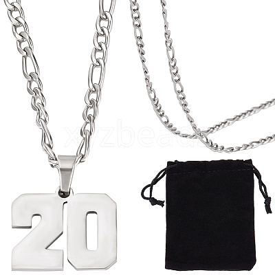 1Pc 304 Stainless Steel Figaro Chain Number Pendant Necklaces NJEW-BBC0001-28A-P-1
