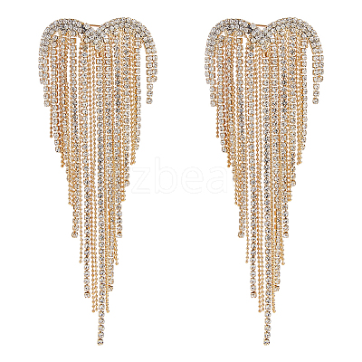2Pcs Heart Tassel Alloy Rhinestone Lapel Pins for Clothes JEWB-NB0001-30G-1