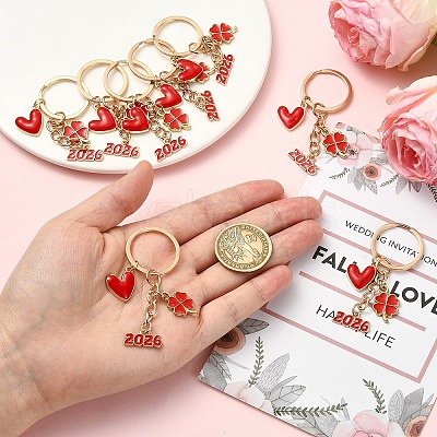 10Pcs Alloy Enamel Clover & Number 2026 & Heart Pendant Decorations KEYC-YW00284-1