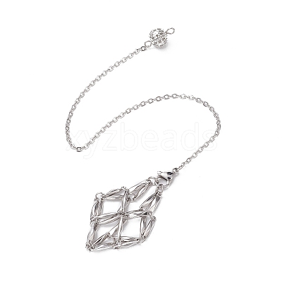 Non-Tarnish Stainless Steel Braided Chain Macrame Pouch Empty Stone Holder Dowsing Pendulums PALLOY-JF02738-03-1