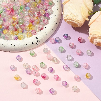 100Pcs Transparent Spray Painted Crackle Glass Beads GLAA-YW0005-15A-1