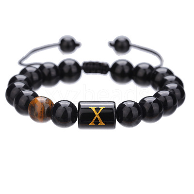 Adjustable Natural Tiger Eye and Glass Beaded Braided Bead Bracelets for Men Women FS-WGD7D76-24-1