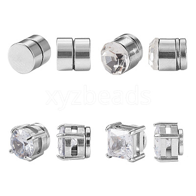 8Pcs 4 Style Clear Cubic Zirconia Flat Round Clip-on Earrings EJEW-TA0001-15-1