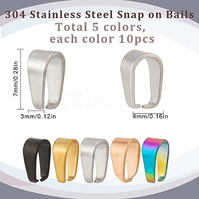 50Pcs 5 Colors 304 Stainless Steel Snap on Bails STAS-SC0005-57-1
