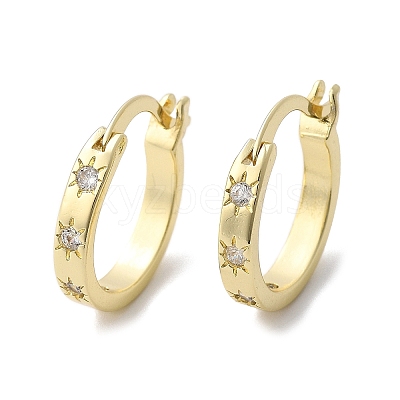 Brass Micro Pave Clear Cubic Zirconia Hoop Earrings EJEW-H125-18G-1