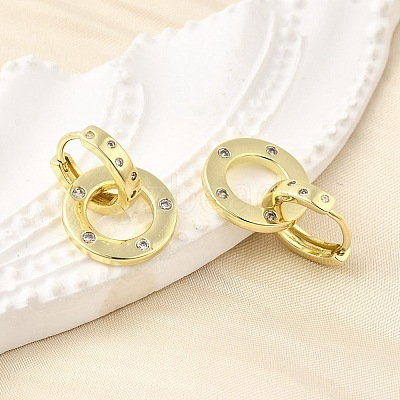 Flat Round Brass Micro Pave Cubic Zirconia Hoop Earrings EJEW-U061-02G-02-1