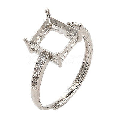 Square Brass Micro Pave Clear Cubic Zirconia Adjustable Ring Components KK-NH0001-20P-1