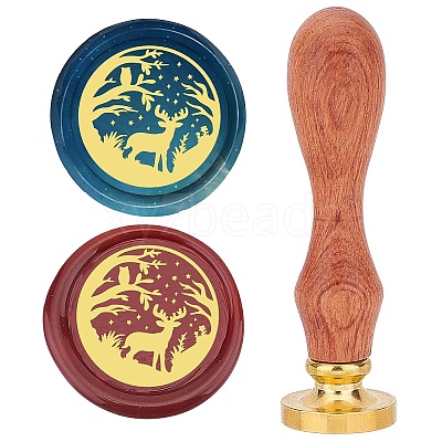 Brass Wax Seal Stamp with Wood Handle AJEW-WH0412-0039-1