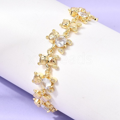 Brass Micro Pave Cubic Zirconia Link Chain Bracelets for Women BJEW-D457-01G-03-1