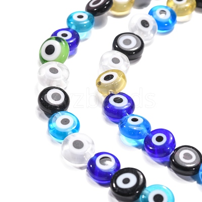 Handmade Evil Eye Lampwork Flat Round Bead Strands LAMP-L058-8mm-M-1