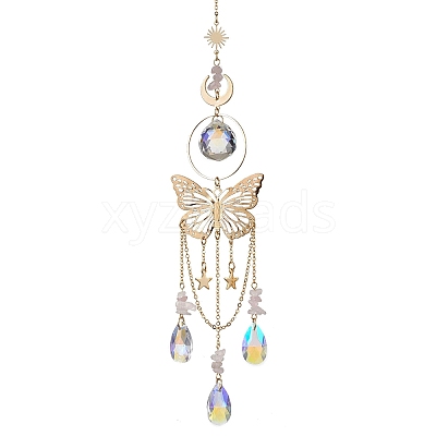 Butterfly Iron & 304 Stainless Steel Hanging Suncatchers HJEW-TA00158-1