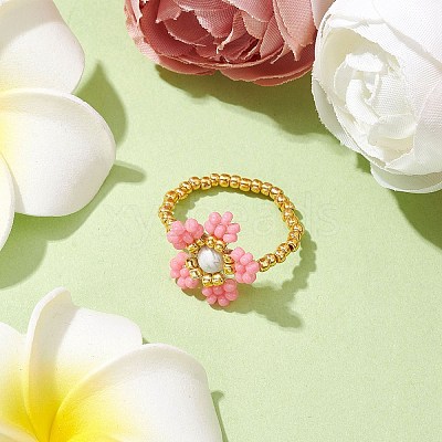 Round Seed Beads with Gemstone Beads Rings RJEW-MZ00015-02-1