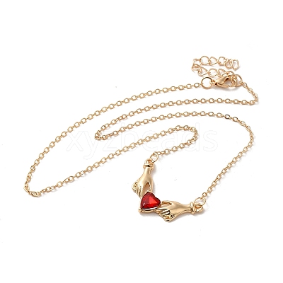 Alloy Rhinestone Hands with Heart Pendant Necklace LS-NJEW-A017-02G-1