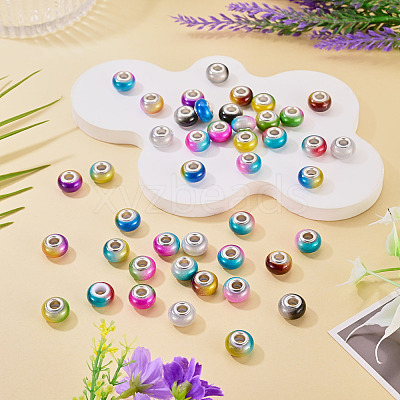44Pcs 11 Colors Two Tone Opaque Resin Rondelle European Beads RESI-TA0005-48-1