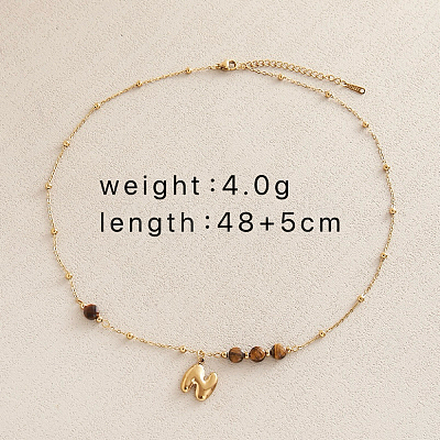 European Faceted Natural Tiger Eye 304 Stainless Steel Alphabet Pendant Necklaces QN9691-14-1