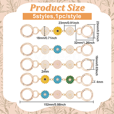 5Pcs 5 Colors Sunflower Alloy Enamel Link Purse Strap Extenders FIND-WR0009-35-1