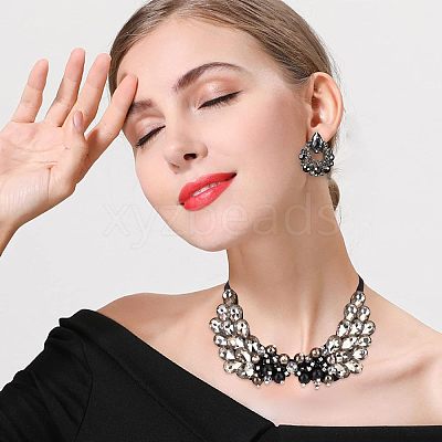 Vintage Black Diamond & Crystal Rhinestone Layers Bib DIY-WH0321-06-1