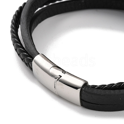 Men's Braided Black PU Leather Cord Multi-Strand Bracelets BJEW-K243-04AS-1