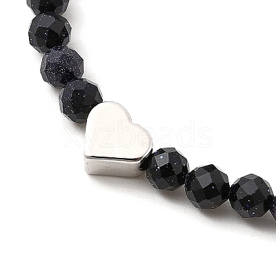 2Pcs Natural Garnet & Synthetic Blue Goldstone Round Beaded Bracelets for Men Women BJEW-JB12336-1