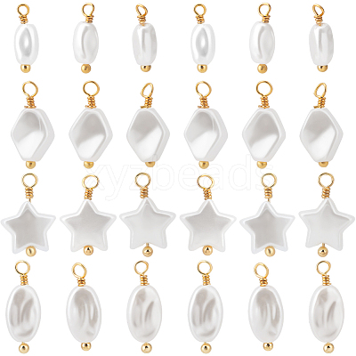 48Pcs 4 Styles ABS Plastic Imitation Pearl Pendants KK-BBC0013-91-1
